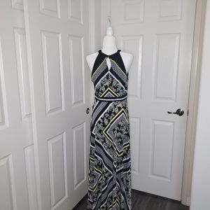 Black & yellow halter maxi dress by INC.